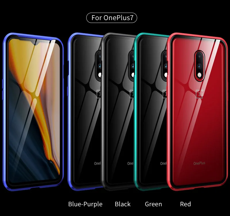 Для One Plus7pro Магнитный адсорбционный металлический чехол для Oneplus 7 7 Pro Роскошный 360 Полный чехол Передняя Задняя крышка из закаленного стекла двойная крышка