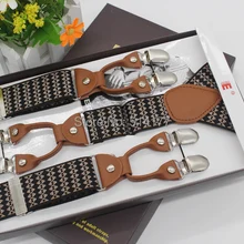 Новые Модные Винтажные прочные подтяжки кожаные подтяжки Регулируемые 6 зажимов мужские подтяжки одежда recessionista