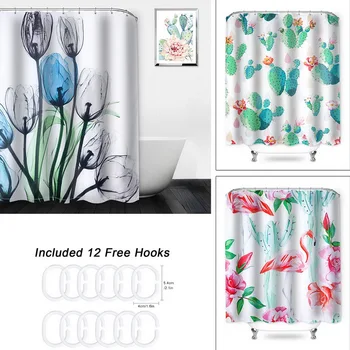 

Waterproof Shower Curtain Polyester Fabric Bathroom Curtain Plant Printing Bath Shower Curtains With 12 Hooks For Home 180*180cm