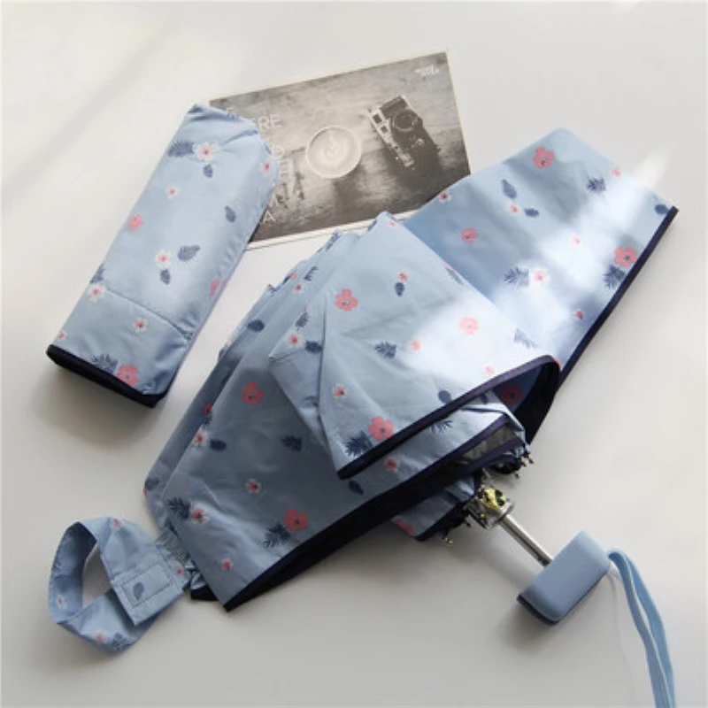 

6 Colors Mini Women Umbrella Colorful flower Pattern Windproof Five Folding Umbrellas Anti UV Umbrella Portable Pocket Umbrella