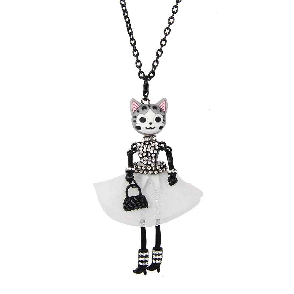Lovely Cats Head Doll Necklace Pendants Korea Fashion Dress Doll