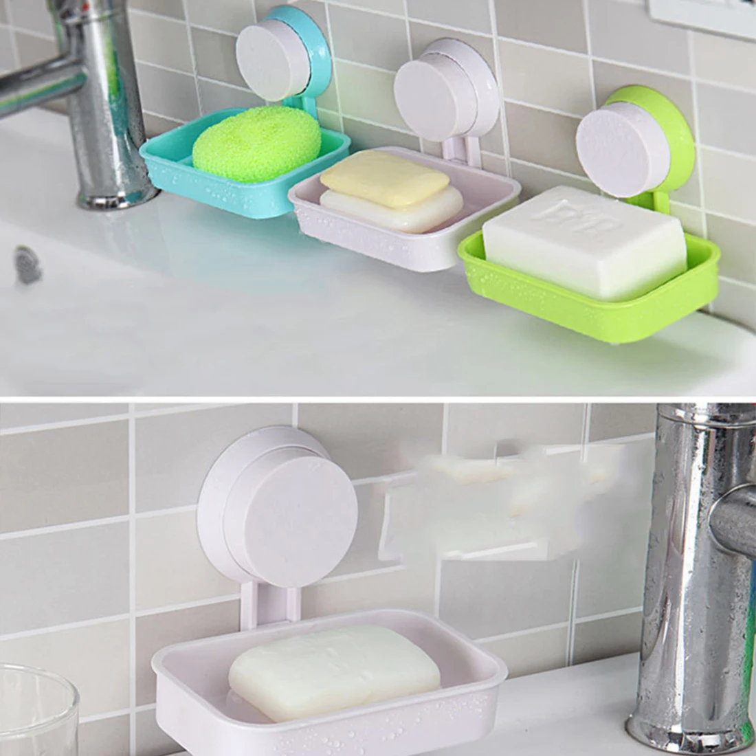 

1pc Useful Candy Colors Plastic Bathroom Soapbox Storage Soap Box With Strong Suction Wall Holder Soap Box storage shelves