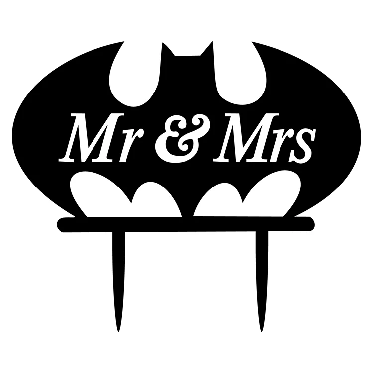 Mr & Mrs Bat Animal Wedding Cake Flags Multi Colors Acrylic Cake Topper For Wedding Anniversary Party Cake Decor Supplies