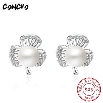 

2018 Rushed Limited Trendy Plant Pearl Party Concho Jewelry 925 Sterling Silver Leaf Stud Earrings For Women