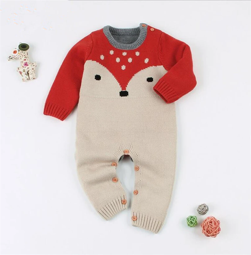 

Knitted Baby Clothes Spring Newborn Baby Rompers Cotton Infant Girl Boy Romper Fox Print Long Sleeve Toddler Jumpsuit Overall