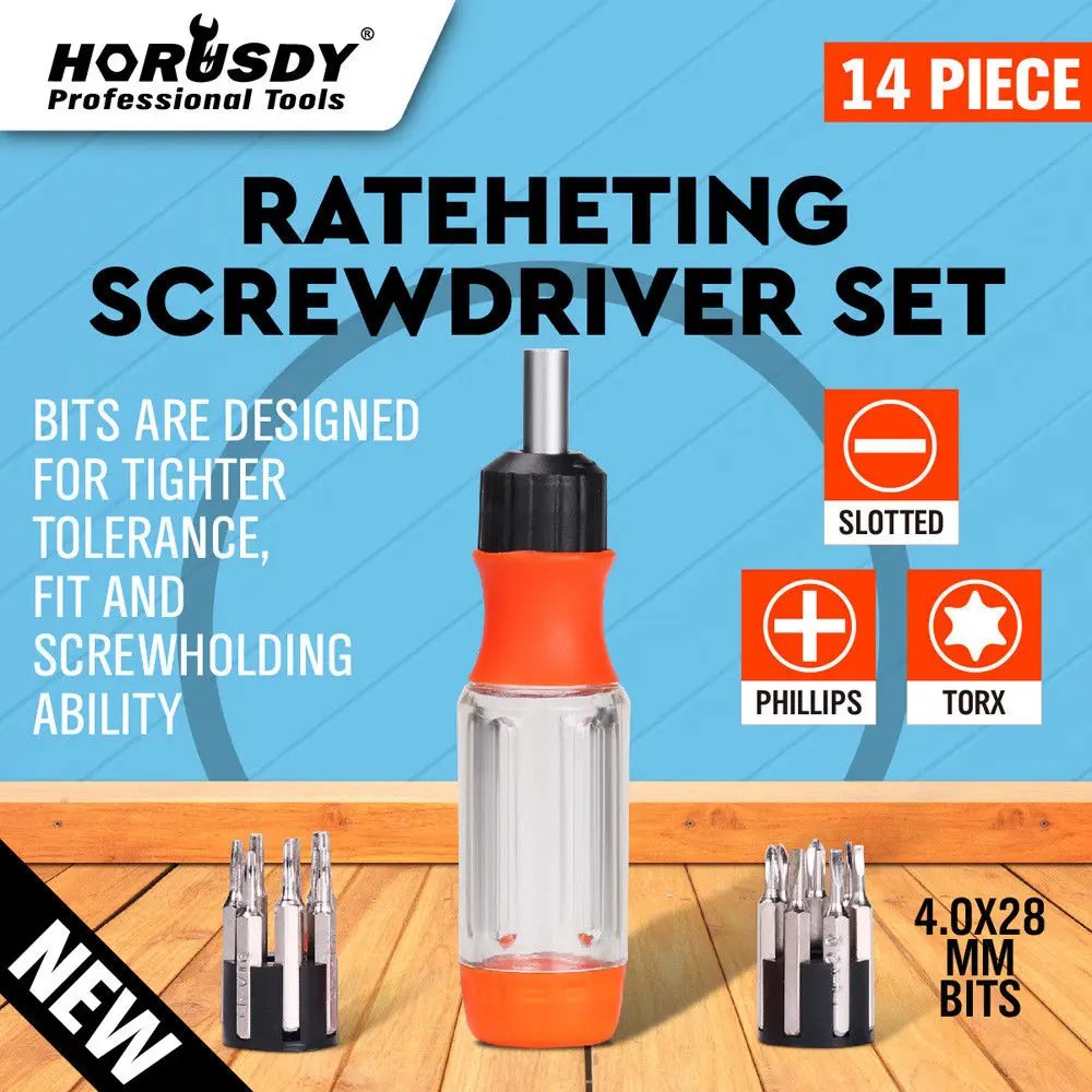 

HORUSDY 14 in1 Ratchet Screwdriver Set Flat Torx Screwdriver Bit Set Household General Tools Drive Tackle Portable Hand Tool Set