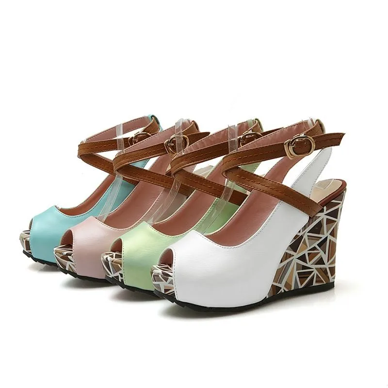 Ceny MEMUNIA 2019 kliny wysokie obcasy damskie sandały platforma slingback obuwie damskie letnie peep toe damskie buty damskie