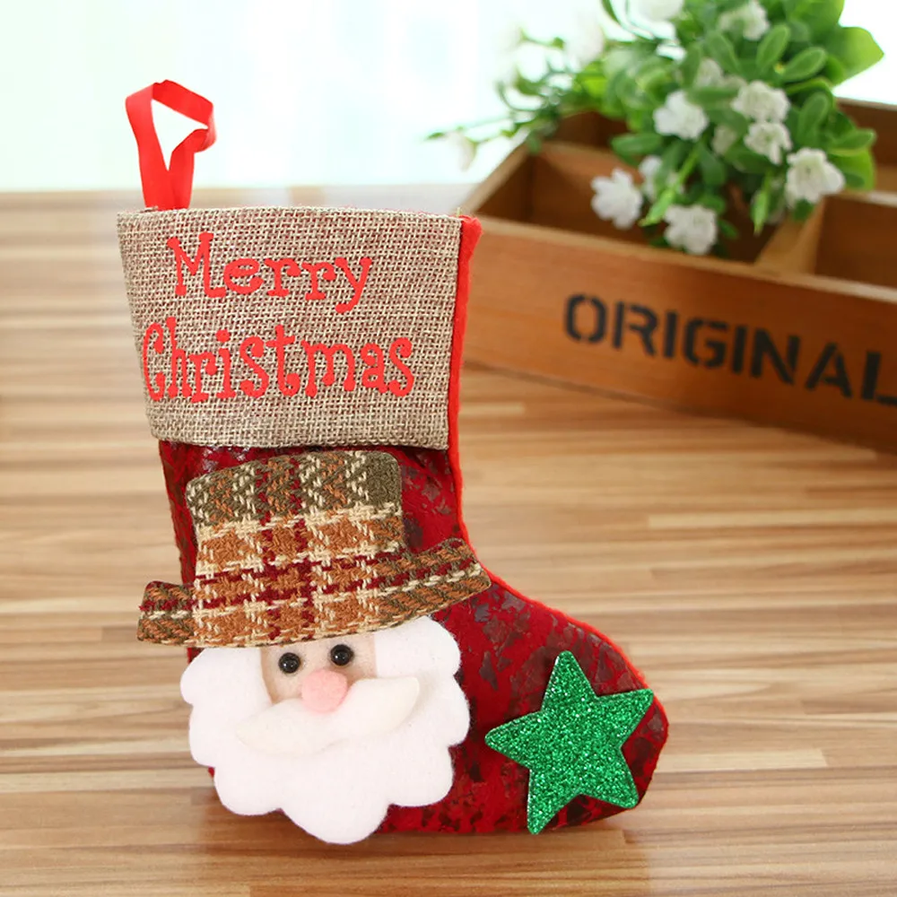 

1 pcs Christmas gifts Candy Beads Christmas Santa Claus Snowman Socks Decorations canvas organza gift bags Party Supplies