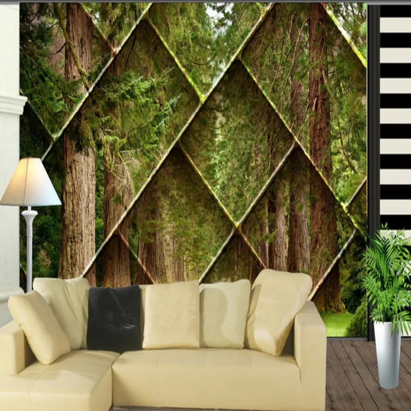 Foto wallpaper Ruang Tamu 3D lanskap hutan lobi studio wallpaper mural 