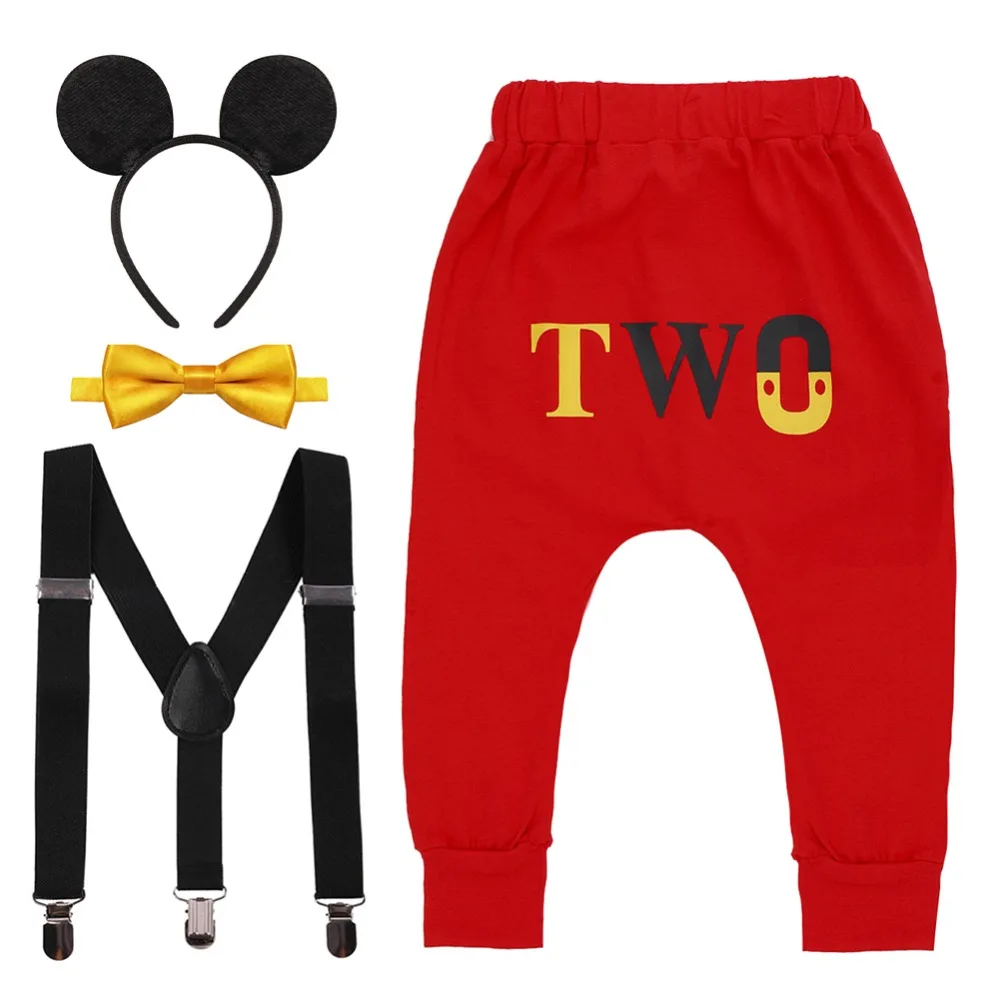 

Cute Baby 4pcs Set Cake Smash Outfit Baby Boy Girl 2nd Birthday Party Minnie Mouse Cosplay Costume Baby Clothes for Photo Shoot