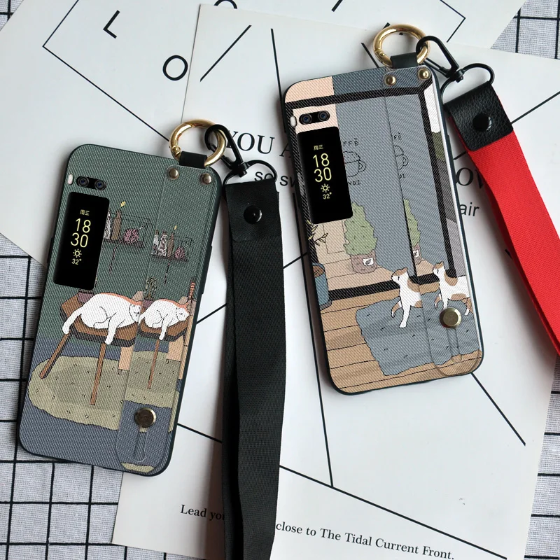 

Cute Cat Wristband Case For Meizu E3 E2 U10 U20 Pro7 Pro6 Neck Strap Slicone Back Cover For Meizu Pro 6 7 Plus