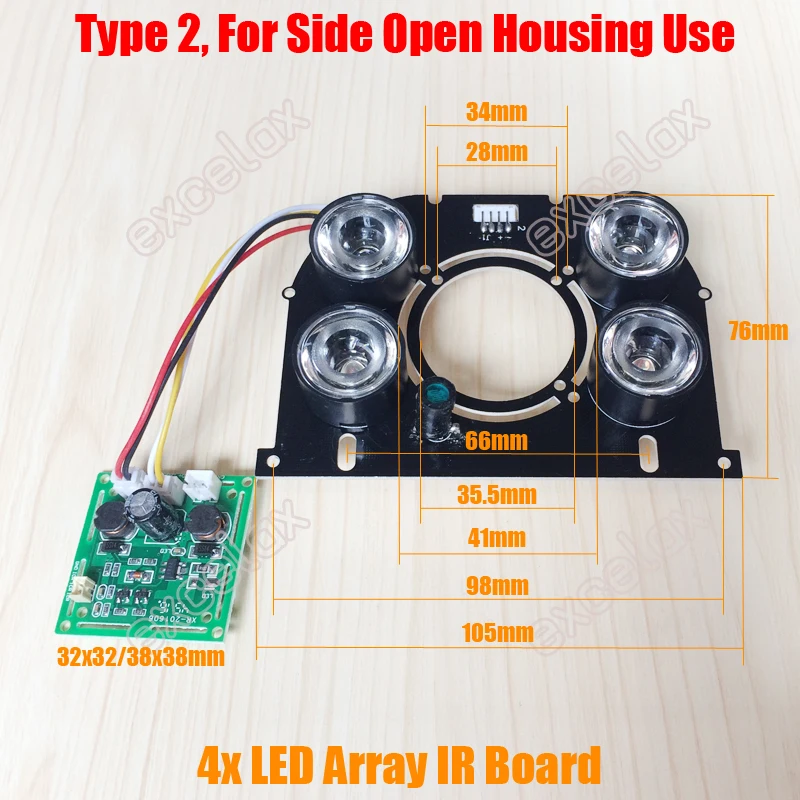 DIY 4pcs LED Array 42mil 850nm IR 10-100 Meters Square PCB Board Specialized for Side Door Open Waterproof CCTV Camera Housing