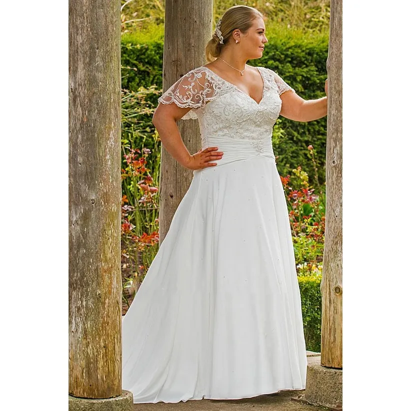 

New Arrival Plus Size Wedding Dresses 2019 Sexy V Neck Lace Up Back Women Chiffon Bridal Gown Suknia Slubna