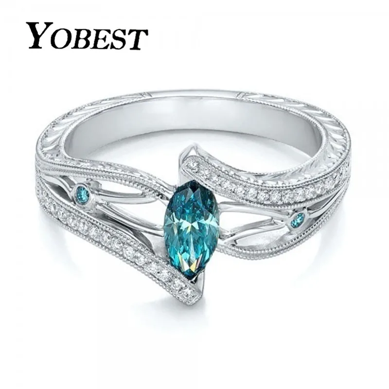 Yobest 2019 New Arrival Oval Cut Design Blue and Green CZ Stone Silver Ring Fashion Women Jewelry Gift