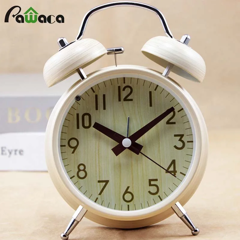 Metal Twin Bell Alarm Clock Classical Double Bell Silent Desk Table