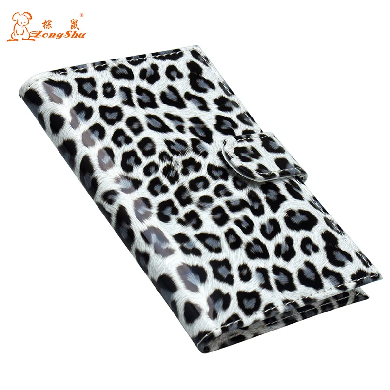 

Small White Leopard pattern buckled card PU Leather Travel Passport Holder Embossing Passport Cover Credit Card ID Bag