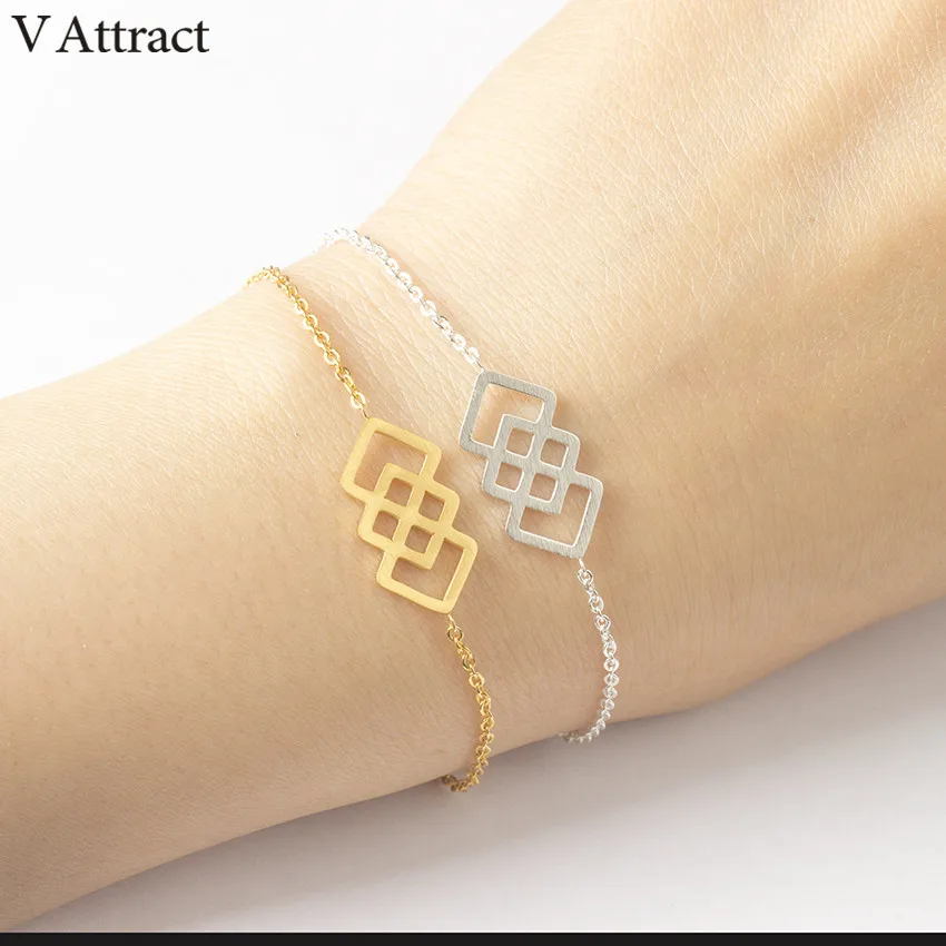 V Attract Dainty Triple Square Bracelet For Women Men Gold Silver Stainless Steel Minimalist Bracelet Anniversary Gift