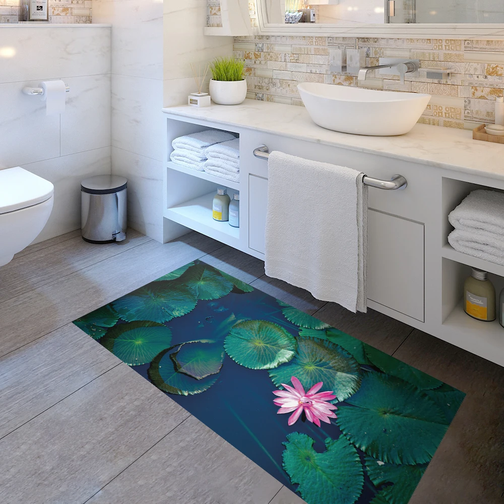 Flower Leaves 3D Floor Stickers Removable Anti-slip Waterproof Decal Sticker Wall Bathroom Living Room Bedroom Decor 60x120cm