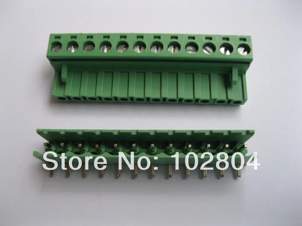 

5 Pcs Pitch 5.08mm Angle 12way/pin Screw Terminal Block Connector Green Color L Pluggable Type