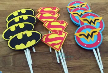 

Super Hero Cupcake Toppers - dc comics inspired boy birthday party decorations