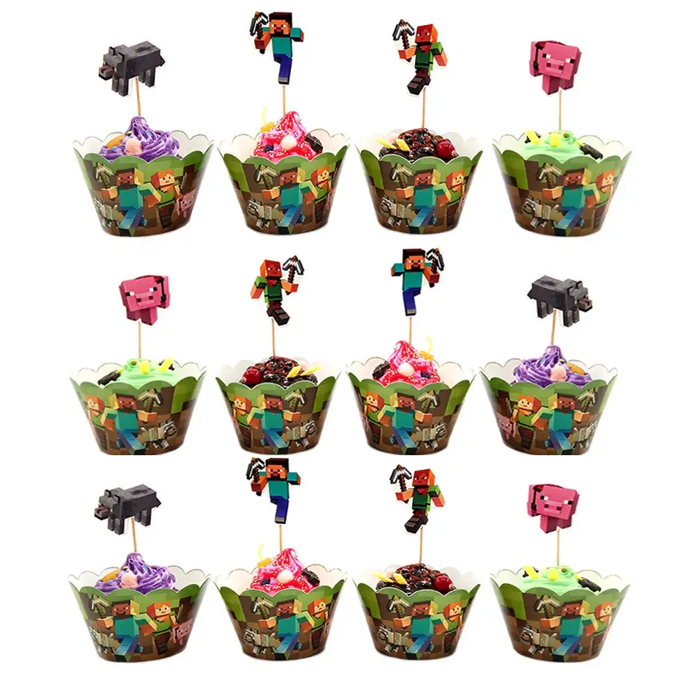 12 шт./лот Pixel Cupcake Toppers десерт обертки для пирожных украшения для детей день рождения вечерние вечеринки