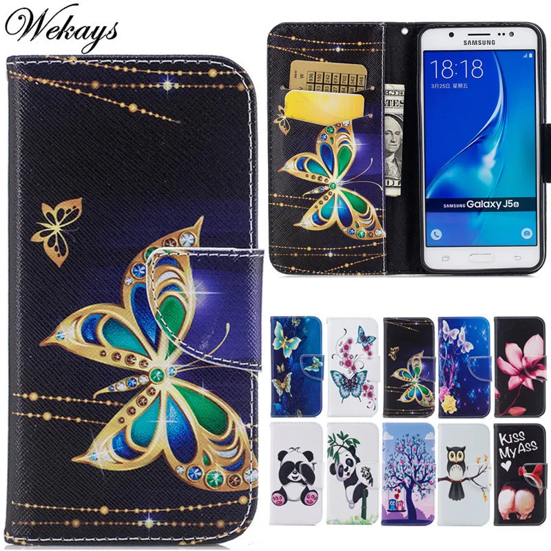 Wekays Красивая мультяшная бабочка кожаный флип чехол СПС Coque samsung Galaxy J3 SM-J310F J5 SM-J510F чехол