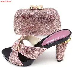 Doershow Обувь в африканском стиле и подходящая сумка в комплекте с розовым Лидер продаж Для женщин итальянская обувь и сумка в комплекте