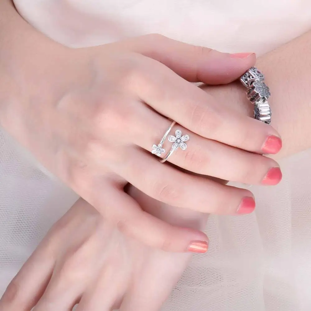 Jewelrypalace стерлингового серебра 925 мерцающий ромашки кубического циркония Открытое кольцо Для девушку Jewelry подарки на день рождения Горячая