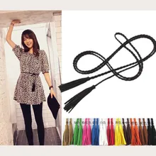 hand-knit long leather designer braid waist belt with tassel party belts & cummerbunds women girls string waistband women belt