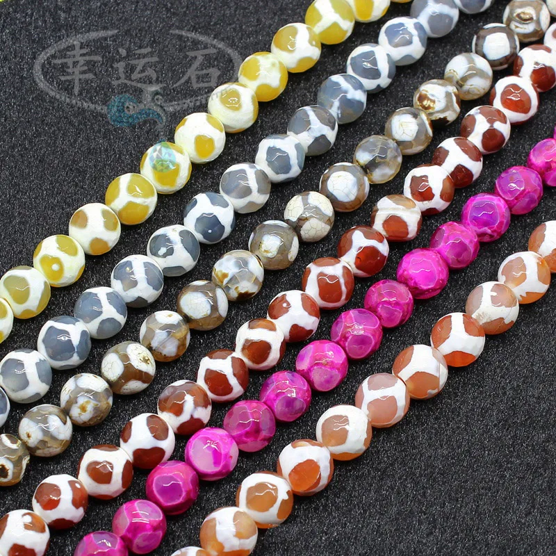 

8mm Round Faceted Tibetan Dzi Beads Football Dragon Veins Turtleback Fire Agates Beads For Jewelry Making Beads 14'' DIY Beads