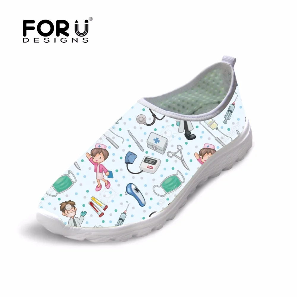 

FORUDESIGNS HOT Cute Nurse Pattern Cartoon Summer Women Flats Shoes Breathable Air Mesh Women's Sneakers Light Weight Zapatos