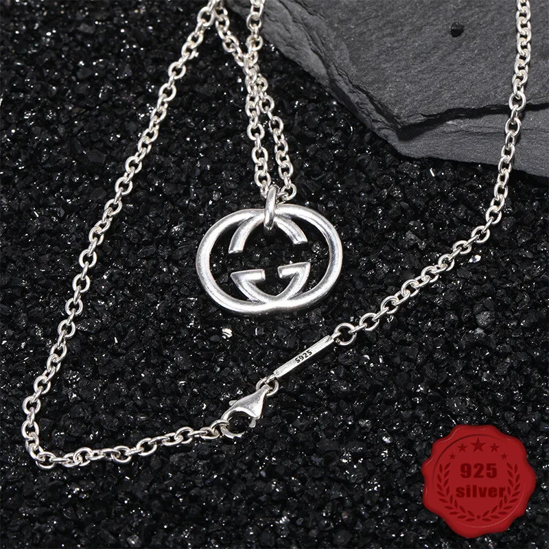 

925 sterling silver retro necklace men's sweater chain long paragraph students wild fashion personality simple letter hot sale