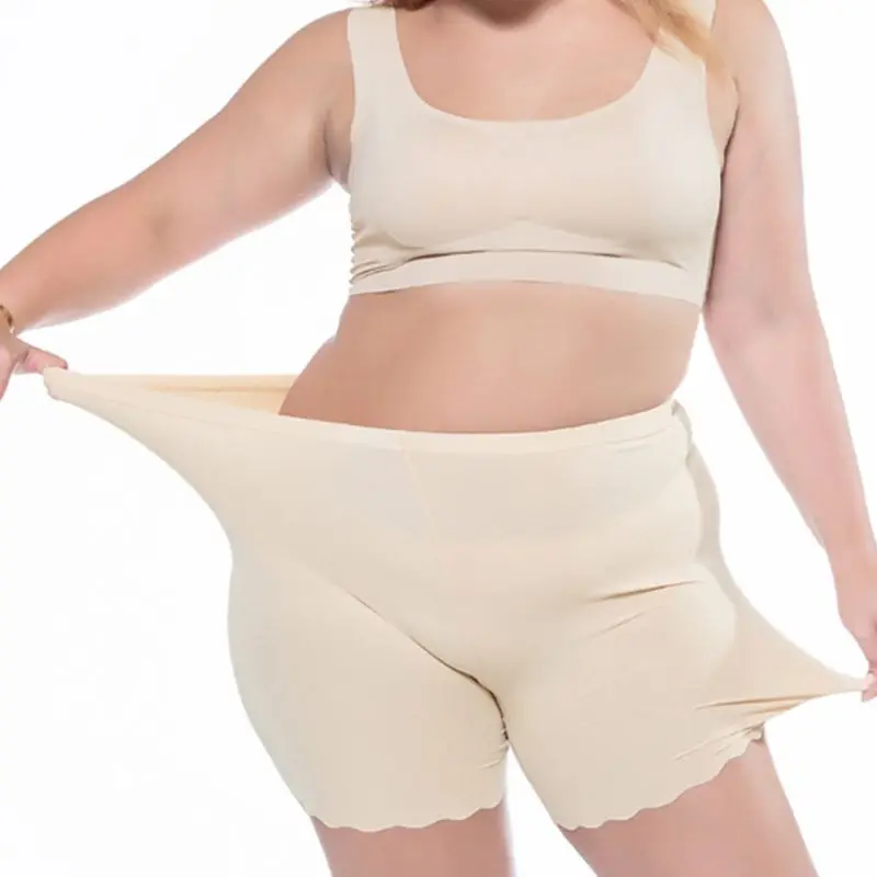 

Women Plus Size Thread Cotton Safety Pants Seamless Wavy Scalloped Trim Stretchy Undershorts Sexy Butt Lift Summer Shorts XL-3XL