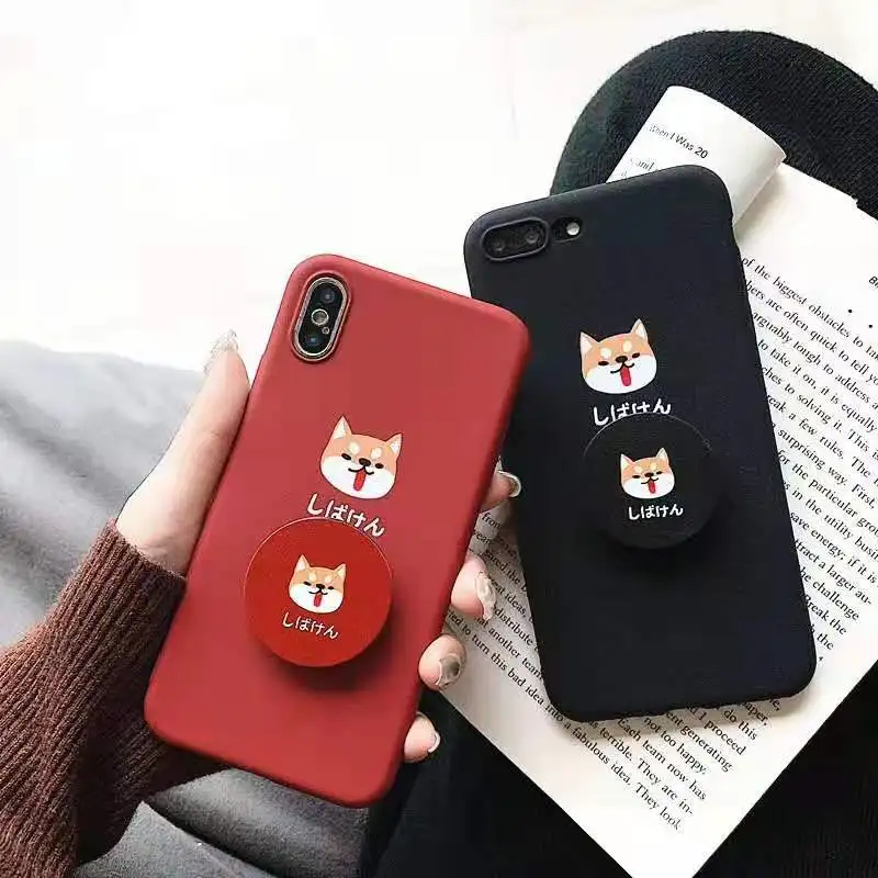

Cute cartoon puppy retro wine red matte soft shell back cover for iPhone6 6s7 8 Plus X XS MAX XR couple bracket silicone case