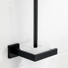 Матовый черный SUS 304 нержавеющая сталь Зеркальная поверхность держатель туалетной щетки, твердая латунная Строительная база+ в форме чашки из матового стекла SM34