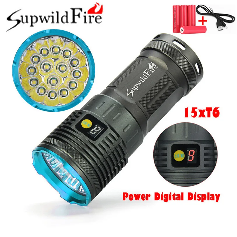 

New Supwildfire 50000LM 15 x XM-L T6 LED Power Digital Display Hunting Flashligt Outdoor Sports Bike Cycling Accessories Nov 11