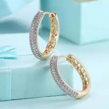 New Gold color 24mm Round circle Hoop Earrings With AAA Zircon Women Earrings Fashion Jewelry Accessories Gift Brincos feminino vivilady fashion 5pairs circle round hoop earrings women gold color heart queen rose crystal hiphop brincos boho jewelry gifts