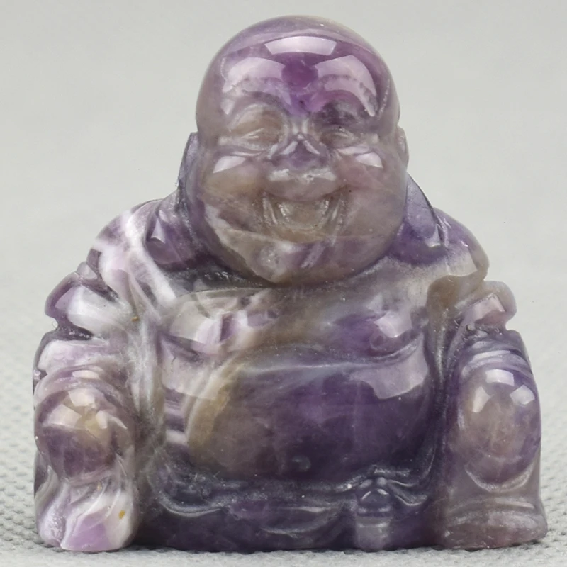 

1.5'' Buddha Sculpture Carving Figurine Natural Amethyst Crystal Stone Craft Carved Vairocana Buddha Statue Healing Home Decor