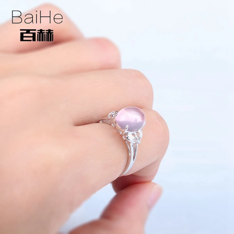 BAIHE Solid 14 K белое золото(AU585) 2.87CT сертифицированные, подлинные розовые Кварцевые/безупречные овальные свадебные женские модные ювелирные изделия кольцо