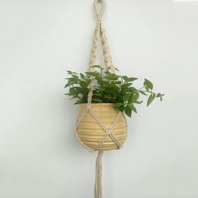 Flower Plant Pot Basket Holder Vintage Macrame Flowerpot Holder Plant Hanging Rope Wall Art Home Decor