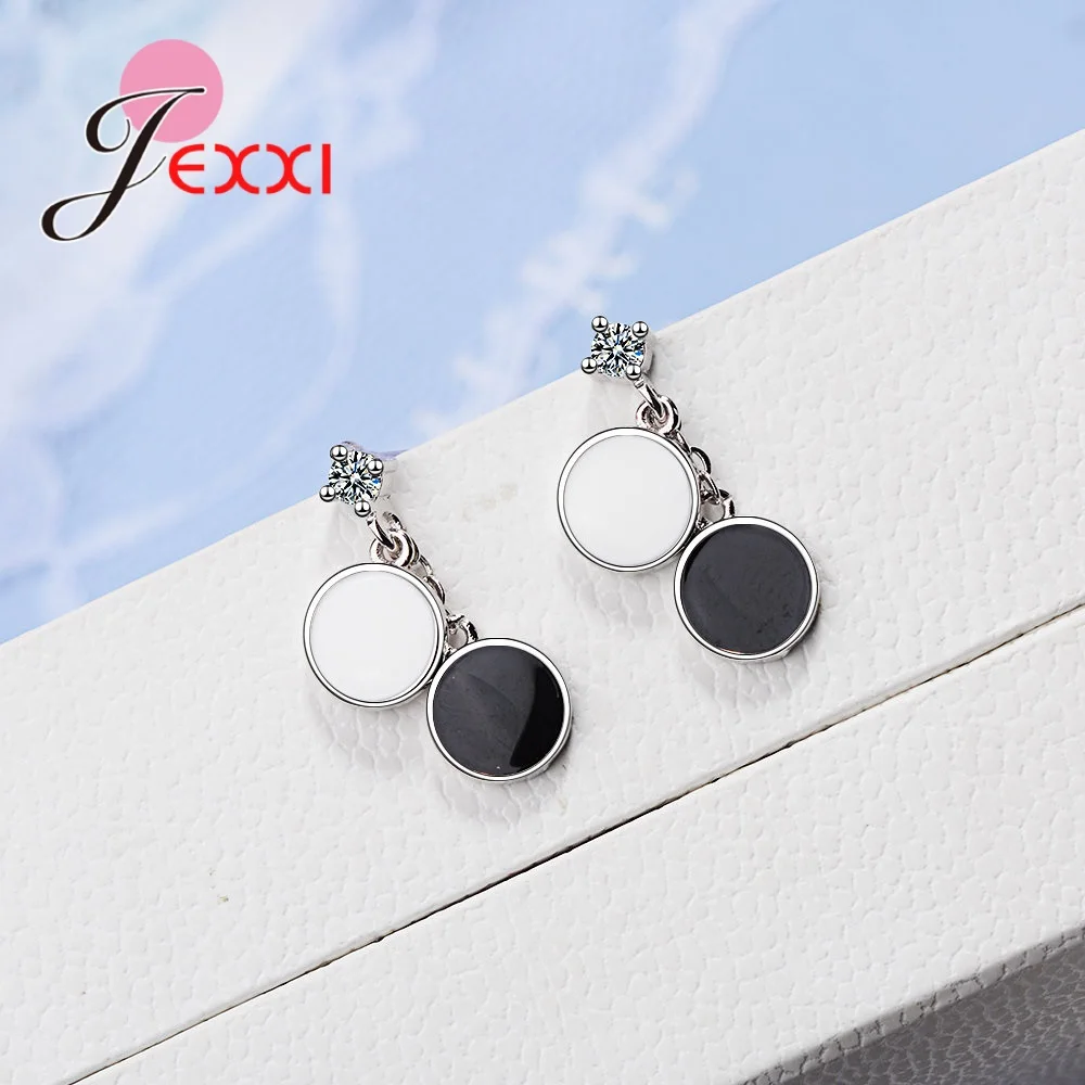 

Korean Delicate Women Drop Dangle Earrings for Women 925 Sterling Silver Crystal Enamel Disk Statement Jewelry Female Girl Gift