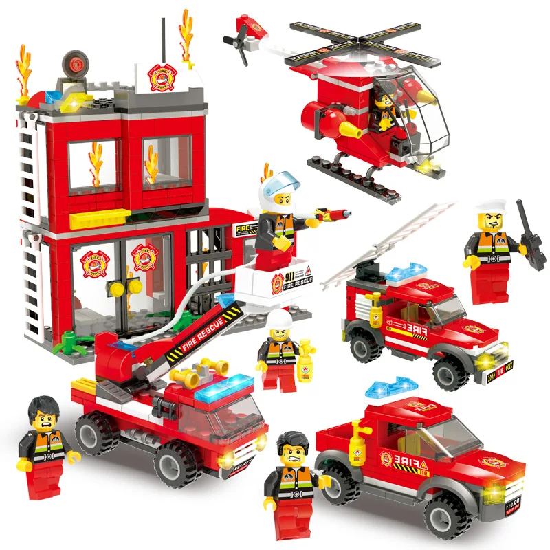 

593pcs Building Blocks Fire Station Model Blocks Compatible With Famous Brand Technic City Fire Station Bricks Educational Toys