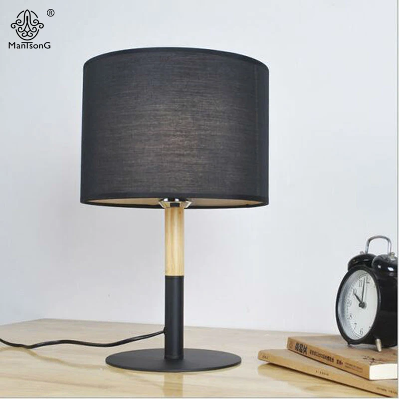 New Table Lamp Modern Key Switch E27 Ac White Black Fabric Lampshade New Table Lamp Modern Key Switch E27 Ac White Black Fabric Lampshade Natural Osk Wooden Body For Bedroom Wood Reading Lighting In Lamps From Lights