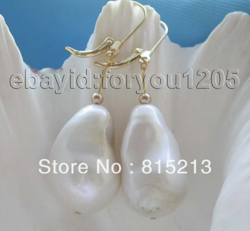 

wb00244 Genuine Natural White Reborn Keshi Pearl Earrings 14k!