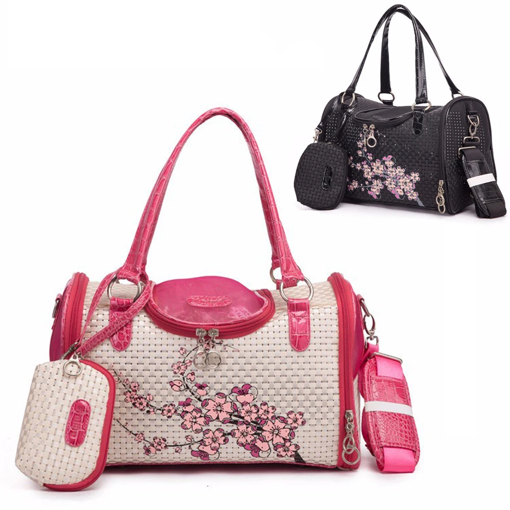 

Breathable Print Pet Carrier Bag Travel Outdoor Shoulder Dog Purse Messenger Bag for Small Dog Cat Puppy Cat Animal Pink Black