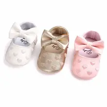 Zapatos de piel sintética para bebé recién nacido, con lazo, Princesa, forma de corazón
