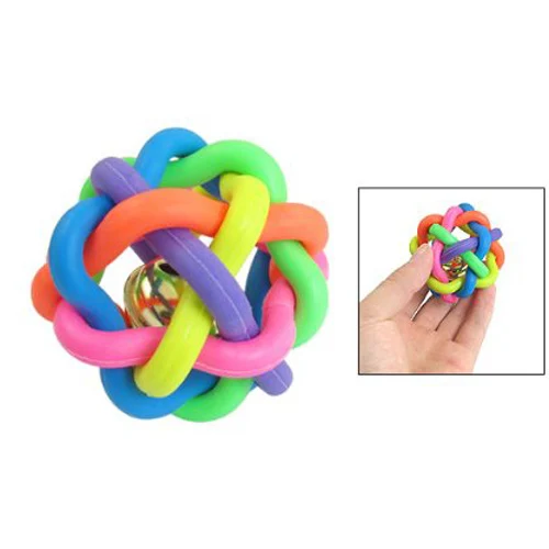 6.5cm Diameter Cord Woven Jingle Bell Pet Dog Play Colorful Rubber Ball