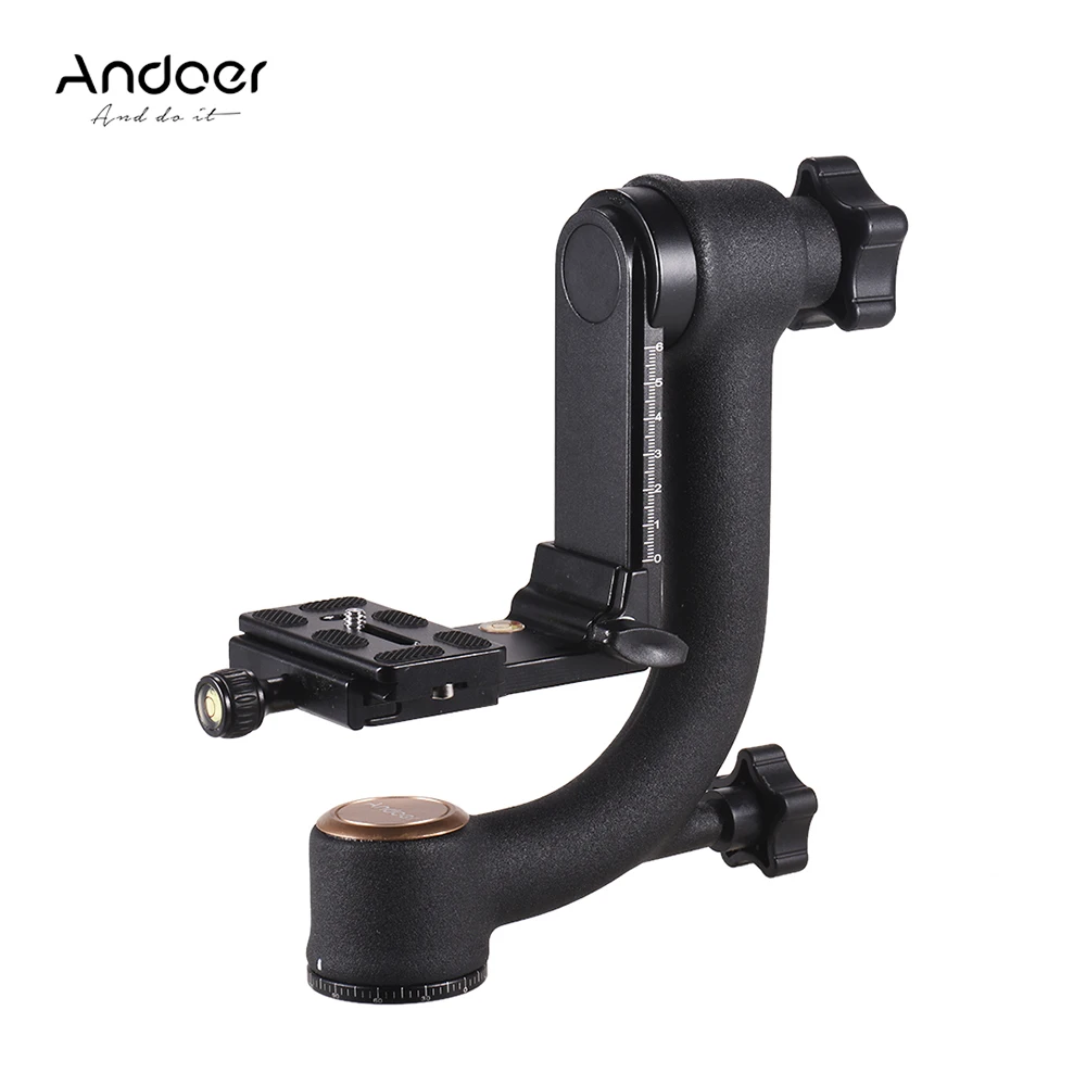 Andoer Aluminum Alloy Gimbal Head Pan Tilt Tripod Head Adopt for Arca Swiss Quick Release Plate for DLSR Camera