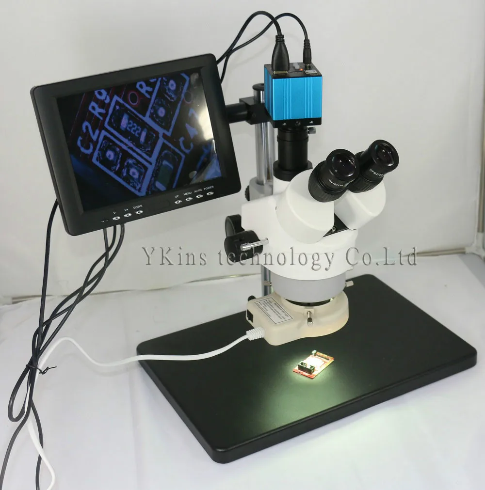 

Continuous zoom binocular7-45x Trinocular stereo microscope head +14MP HDMI camera with 8 inch HDMI screen for PCB repairing