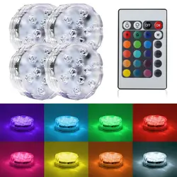 RGB погружные светодиодный дистанционного Подводные Светодиодный свет 10 светодиодная батарея IP67 Водонепроницаемый лампа бассейн